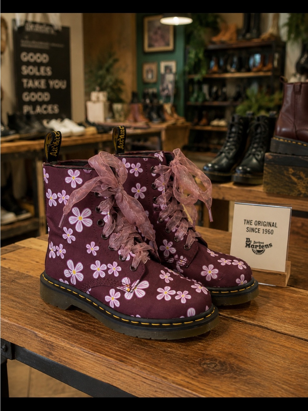 Dr. Martens Floral Pink Lace-Up Women's Boots